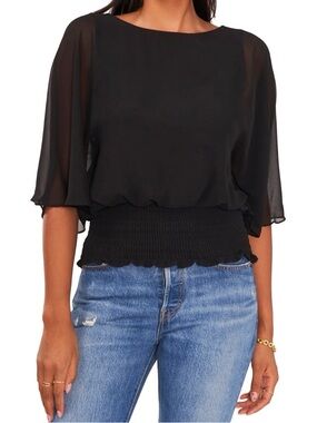 Sam and Jess Black Women's Sheer Blouson Top
